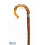 Rare Mauchline Golf Club (Est 1909 - WWI) Presentation Ramshorn Walking Stick with silver hallmarked