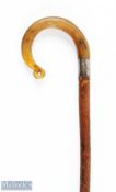 Rare Mauchline Golf Club (Est 1909 - WWI) Presentation Ramshorn Walking Stick with silver hallmarked