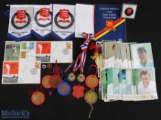 Essex Cricket Memorabilia Selection featuring mini Pennants, Essex Boundary club members badges (6)