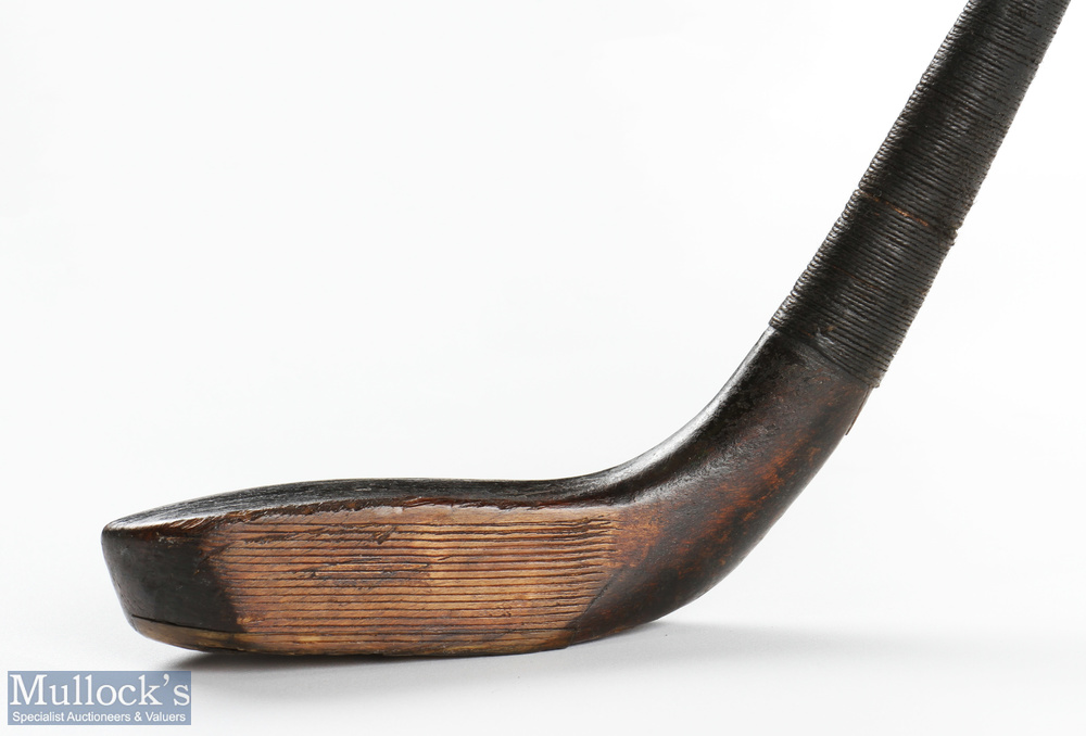 T Morris dark stained beech wood putter c1885 stamped with the owner's WR initial to the shaft below - Image 3 of 5