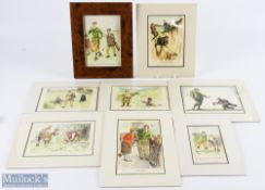A Collection of Humorous Golf Prints by various arts, 7 are mounted all are small sized # 26cm x