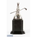 Hallmarked Silver Rabbit Golf Trophy / Statue modelled as a double sided standing rabbit holding a
