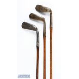3x Interestingly shaped putters including a J Gourlay Triumph putter with raised crown line,