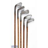 5x Left Hand Assorted irons to incl Forgan St Andrews mashie smf, Carruthers patent for W Gaudin