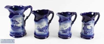 Interesting Collection of Various Crown Devon Ware Blue and White Golfing Proverb Jugs (4) - each