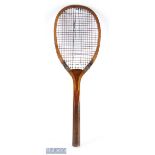 c1900-1910 Slazenger Stadium Wooden Tennis Racket, with patent shoulder, shoulder whipping gut