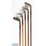 5x Assorted irons inc' J H Taylor autograph mashie, Gibson of Kinghorn diamond back mashie, deep