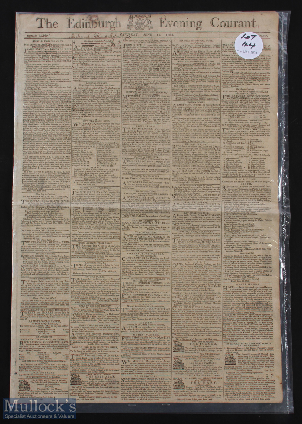 1808 The Edinburgh Courant Newspapers Leith Links Golfing Announcements - one dated Saturday June