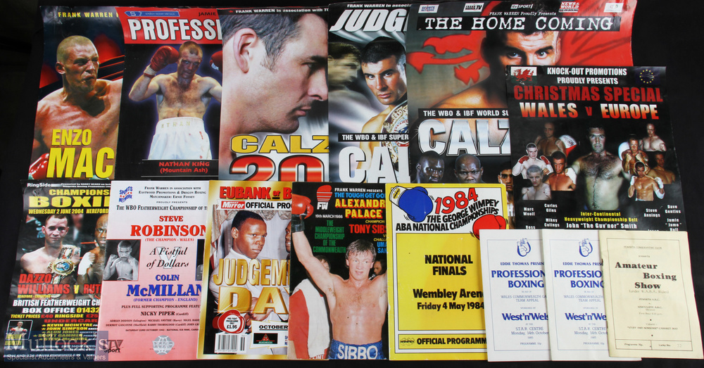 Boxing Programmes, and Posters, to include 1985 Eddie Thomas professional boxing programmes, WBO