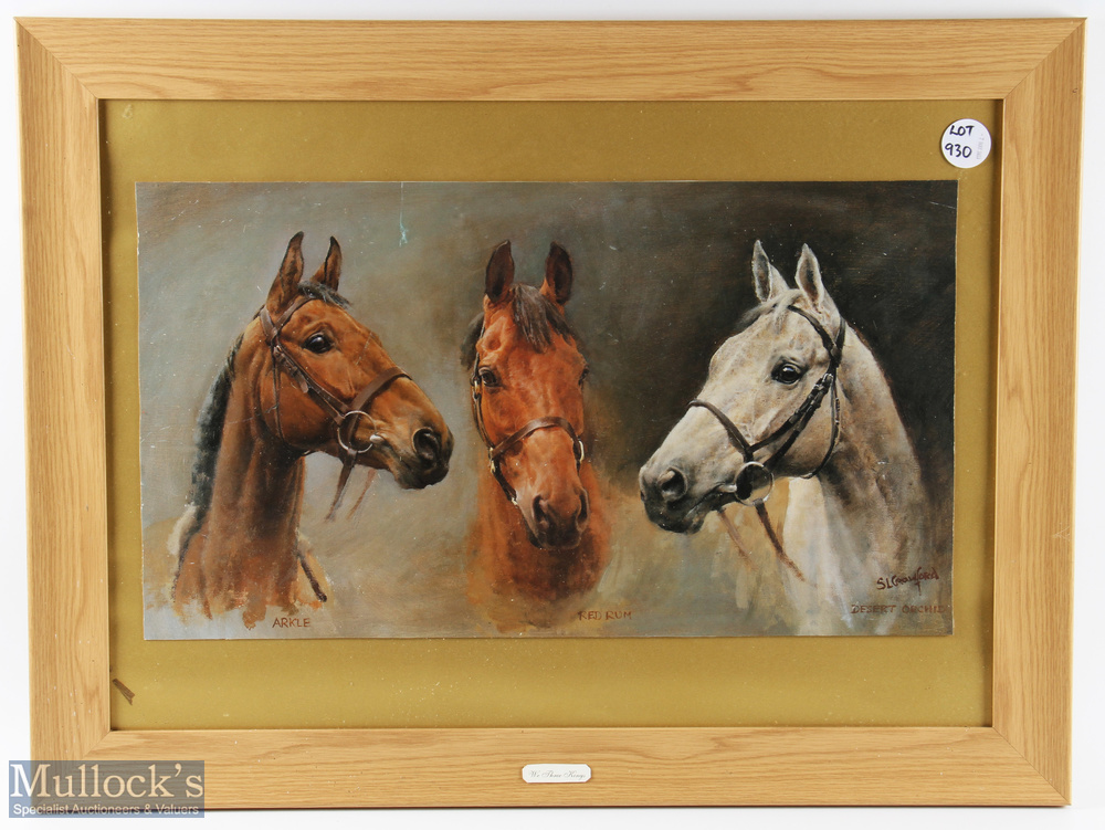 Susan L Crawford Print Horse Racing - We Three Kings, Red Rum Desert Orchid, and Arkle, framed under