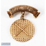 10K Gold Willow Brook Winner Calcutta 1950 Medal / Fob with ball style fob with ribbon shaped pin