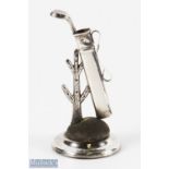 Silver Novelty Golf Club and Bag Hat Pin Stand and Ring Tree hallmarked Birmingham 1909 with