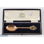 9ct Gold Belvoir Park Golf Club Prize Teaspoon - in fitted case, with Belvoir Park monogram to