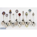 10x Golfing Hallmarked Silver Teaspoons - inc Dalhouse, Gay Hill, Southwell, Moor Hall and others,