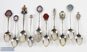 10x Golfing Hallmarked Silver Teaspoons - inc Dalhouse, Gay Hill, Southwell, Moor Hall and others,