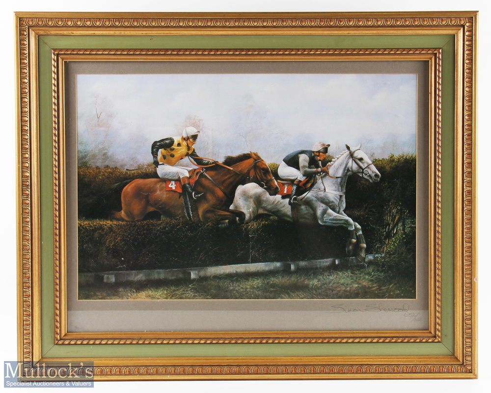 Simon Sherwood Horse-Racing Print - Hurdles, limited edition No.652 of 1000, framed and mounted