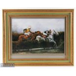 Simon Sherwood Horse-Racing Print - Hurdles, limited edition No.652 of 1000, framed and mounted
