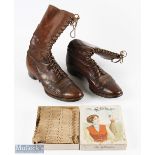 c1920 Ladies Golf Leather Boots and a boxed Ri-Co Muffler the boots have 18 eyes, leather soles with