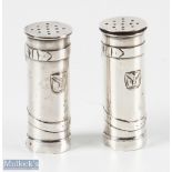 Scarce Pair of Edwardian Silver Pepperettes Modelled as Golf Bags with cylindrical bodies with