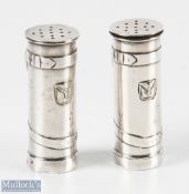 Scarce Pair of Edwardian Silver Pepperettes Modelled as Golf Bags with cylindrical bodies with