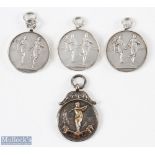 Hallmarked Silver Sporting Medals (4) - one by Fattorini with gold faced period golfer design,