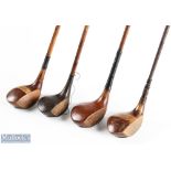 4x Assorted socket neck woods to incl Ben Sayers stripe top groove sole spoon, with shaft stamp (