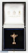 Unique and rare Ryder Cup 18ct Gold and Diamond Set Ryder Cup Trophy Brooch - hallmarked London 1989