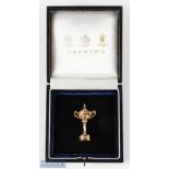 Unique and rare Ryder Cup 18ct Gold and Diamond Set Ryder Cup Trophy Brooch - hallmarked London 1989