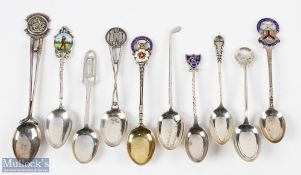 10x Golfing Hallmarked Silver Teaspoons - inc Canada Golf Club, Burhill, St George's Hill and