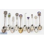 10x Golfing Hallmarked Silver Teaspoons - inc Canada Golf Club, Burhill, St George's Hill and