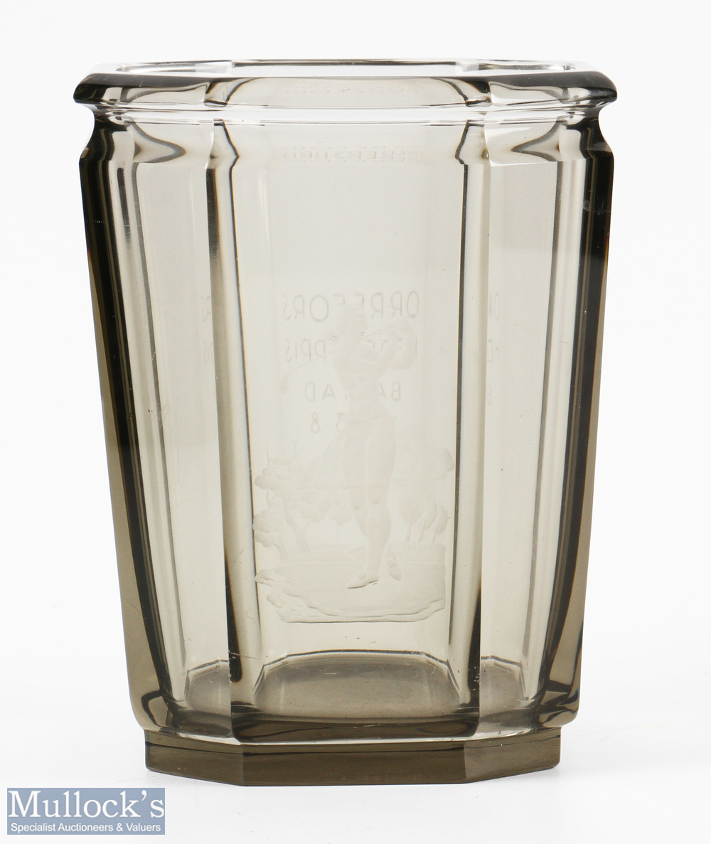 1930s Orrefors cut glass Hederspris Båstad 1938 Vase octagonal panel vase in smoky brown / grey