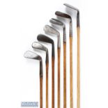 7x Various Irons incl Maxwell pattern flanged sole lofted iron, Spalding hammer brand mid-iron,