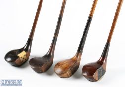 4x Small headed woods to incl 2x socket necks one stamped Eric Bannister Sandy Lodge small head dark
