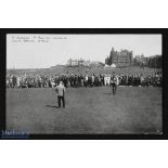 Early Open Golf Championship St Andrews Postcard - titled 1st Hole with James Braid lining up his