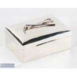 Early 20th century Hallmarked Silver Cigarette Box with Golf Club Design Lid Chester hallmark with