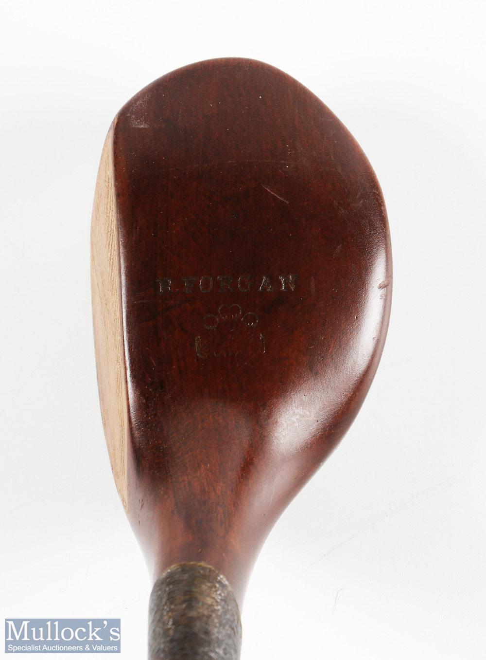 Fine and exotic R Forgan POWF dark stained persimmon scare neck late bulger brassie c1895 - fitted - Image 3 of 4