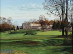 Graeme Baxter original oil on canvas "Wentworth Golf Club House and First Tee" signed and dated 1991