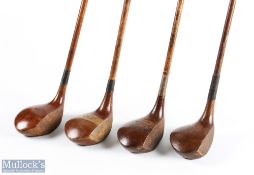 4x Assorted socket neck woods incl JH Taylor Cynosure stripe top driver with central brass sole