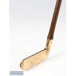 Scarce R Brougham's patent 'Clubs are Trumps' brass putter with interesting semi-circular back and