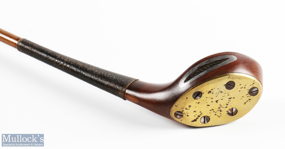 Fine and exotic R Forgan POWF dark stained persimmon scare neck late bulger brassie c1895 - fitted - Image 4 of 4