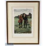 The First Tee Golf Picture engraved by G E after a picture by Walter Sadler, framed and mounted