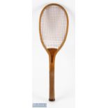 Mass & Co Wooden Tennis Racket, retailed by Svoboda Prague, with red and white strings in good