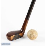 Wood mallet head putter style Golf Sunday Walking Stick in dark stained persimmon, with Boar's