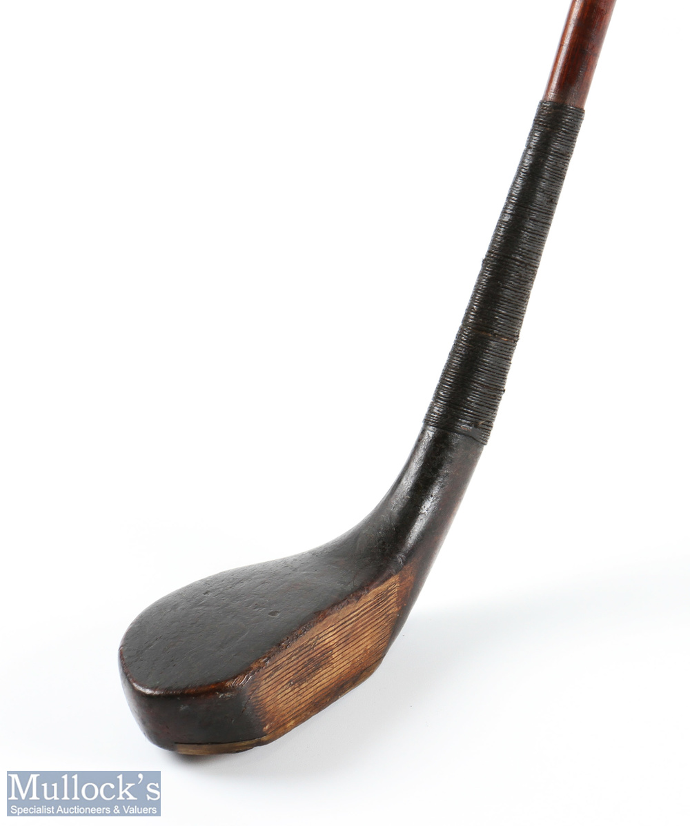 T Morris dark stained beech wood putter c1885 stamped with the owner's WR initial to the shaft below