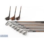 Full set of coated steel Robert Forgan St Andrews Sir Galahad matching woods and irons to incl