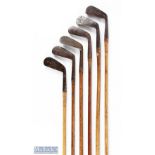 6x Assorted Irons incl 'The Nachy' no 2 iron showing the anchor mark for Chas V Scott 2 iron mashie,