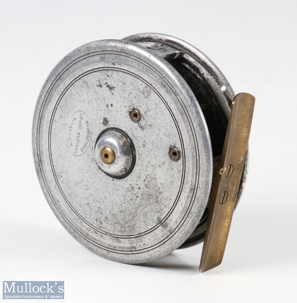 A rare and interesting alloy fly reel by W H Hamlin of The Anglers Depot, Cheetham RHW, 3 1/4" spool - Image 2 of 2