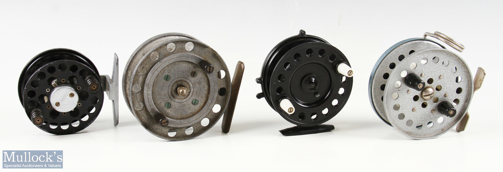 K P Morritts New Popular alloy centre pin reel, 3 1/4" spool, twin handles, rim mounted on/off