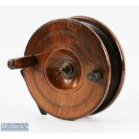 Large 7" unnamed 'Diamondback' brass and wood reel with counter balance, on/off check, brass rear