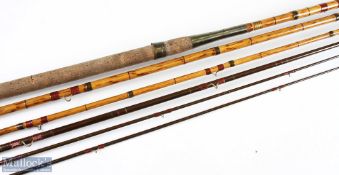 J Peak & Son London combination whole cane and spliced greenheart rod 14' 4pc plus 2 extra tips (one